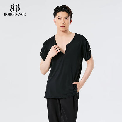 BOBO. L156 Boys Latin Dance Clothing High-end Professional Practice Clothing Adult Loose Short Sleeve Top