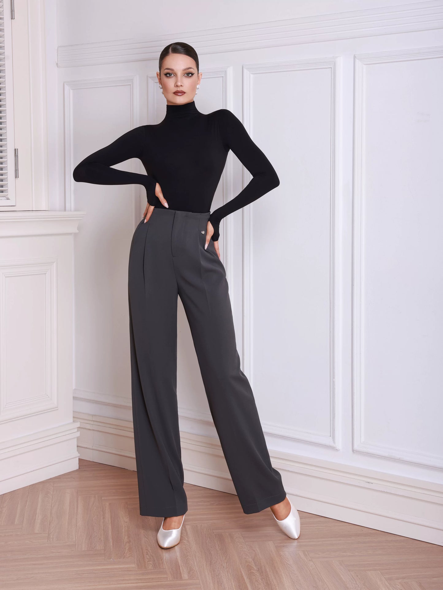 TID high-waisted dance pants thin adult female ballroom dance straight trousers K019
