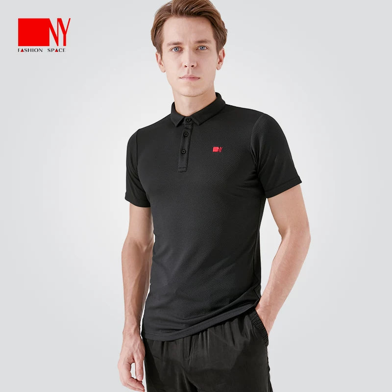 NY Fashion Men's POLO Shirt Waffle Stretch Fabric Top Short Sleeve T-Shirt National Ballroom Dance 20199T - Mine·Jas