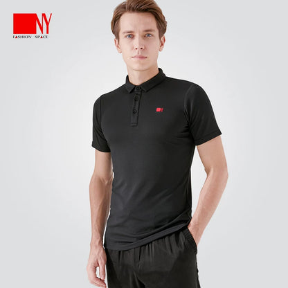 NY Fashion Men's POLO Shirt Waffle Stretch Fabric Top Short Sleeve T-Shirt National Ballroom Dance 20199T - Mine·Jas