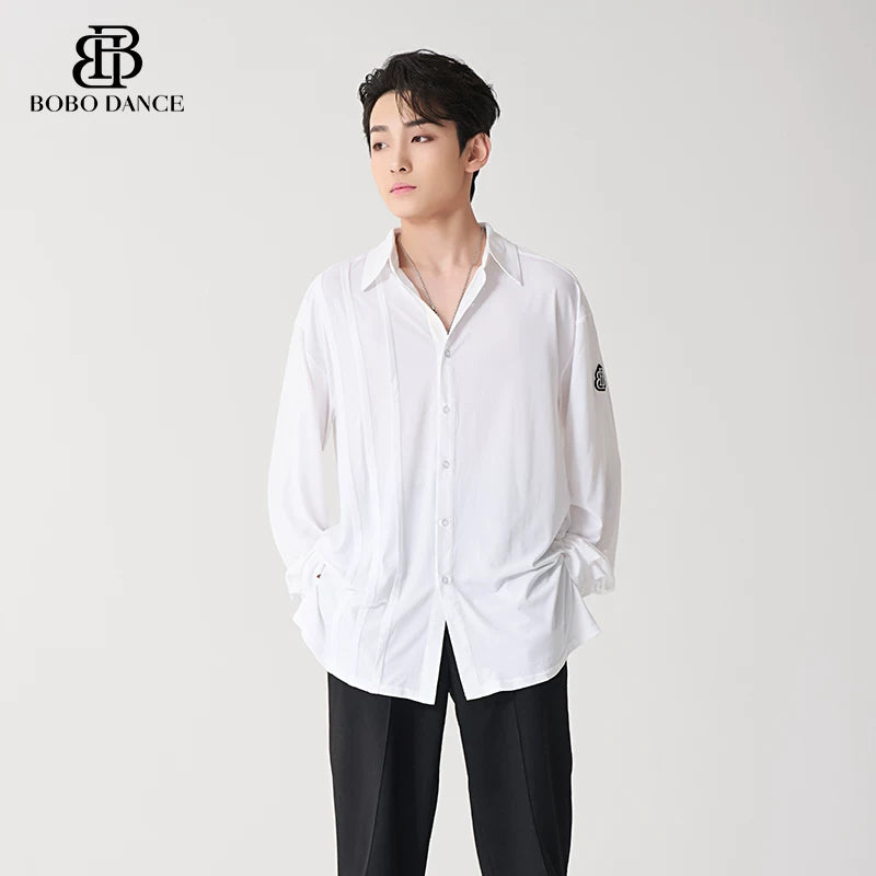 BOBO DANCE Men's Latin Dance Suit High-end New Professional Practice Suit Adult Art School Top Long Sleeve Shirt Dance Suit
