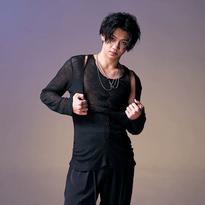 DUYQ "New Men" 003 vest + big V-neck two-piece set of national standard Latin dance practice clothes top