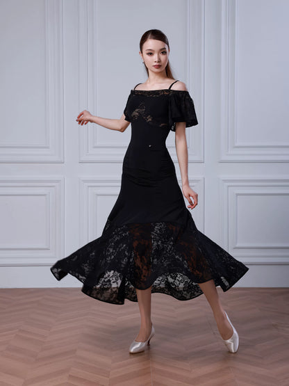 TID new modern dance skirt ballroom dance waltz swing skirt lace fishbone skirt national ballroom dance suit B077 + S047