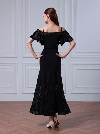 TID new modern dance skirt ballroom dance waltz swing skirt lace fishbone skirt national ballroom dance suit B077 + S047
