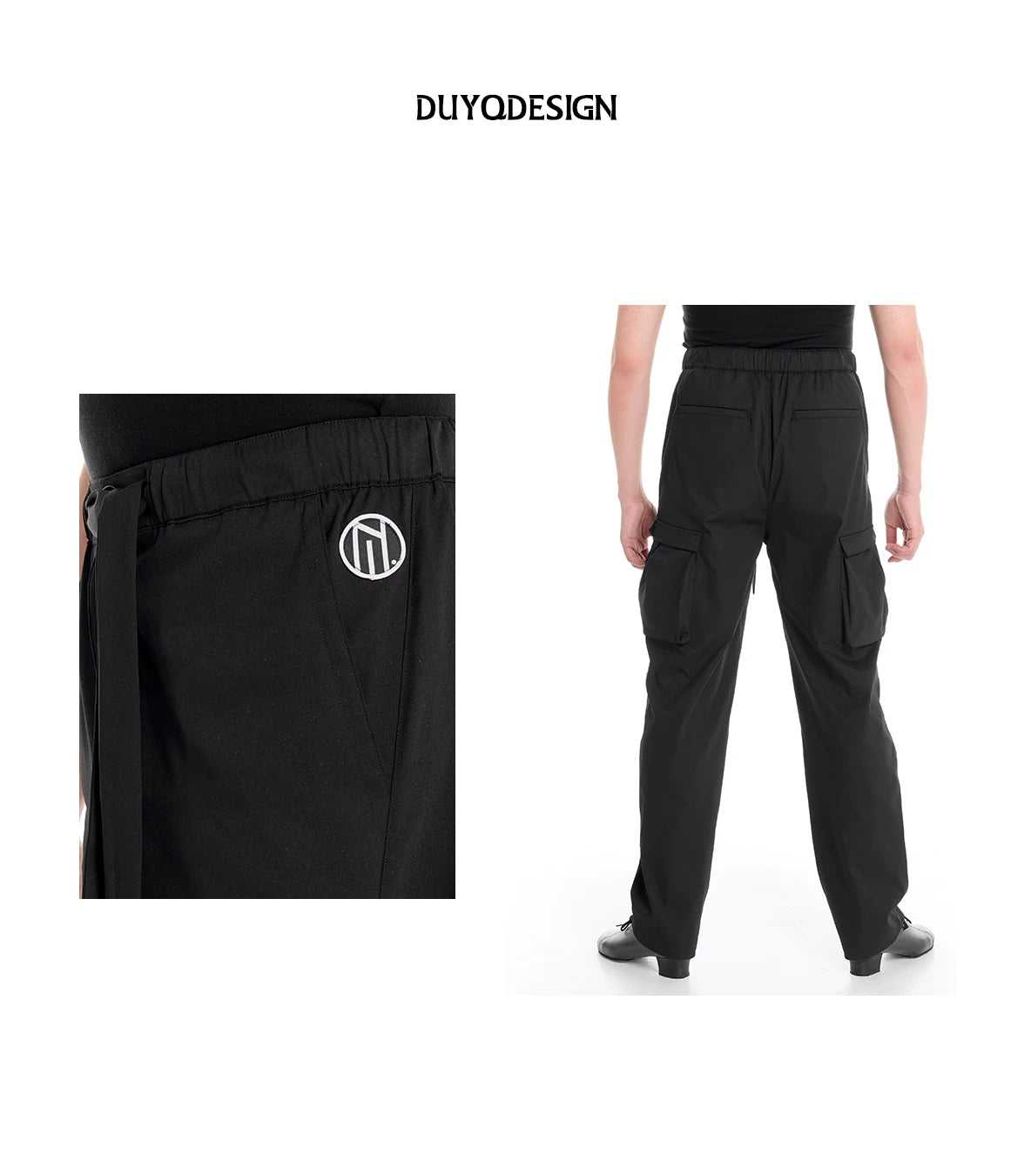 DUYQ "Men's Series" 008 Black three-dimensional pocket drawstring elastic waist trousers Latin dance suit professional