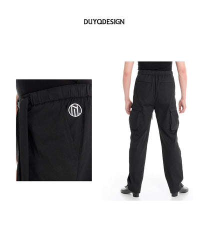 DUYQ "Men's Series" 008 Black three-dimensional pocket drawstring elastic waist trousers Latin dance suit professional