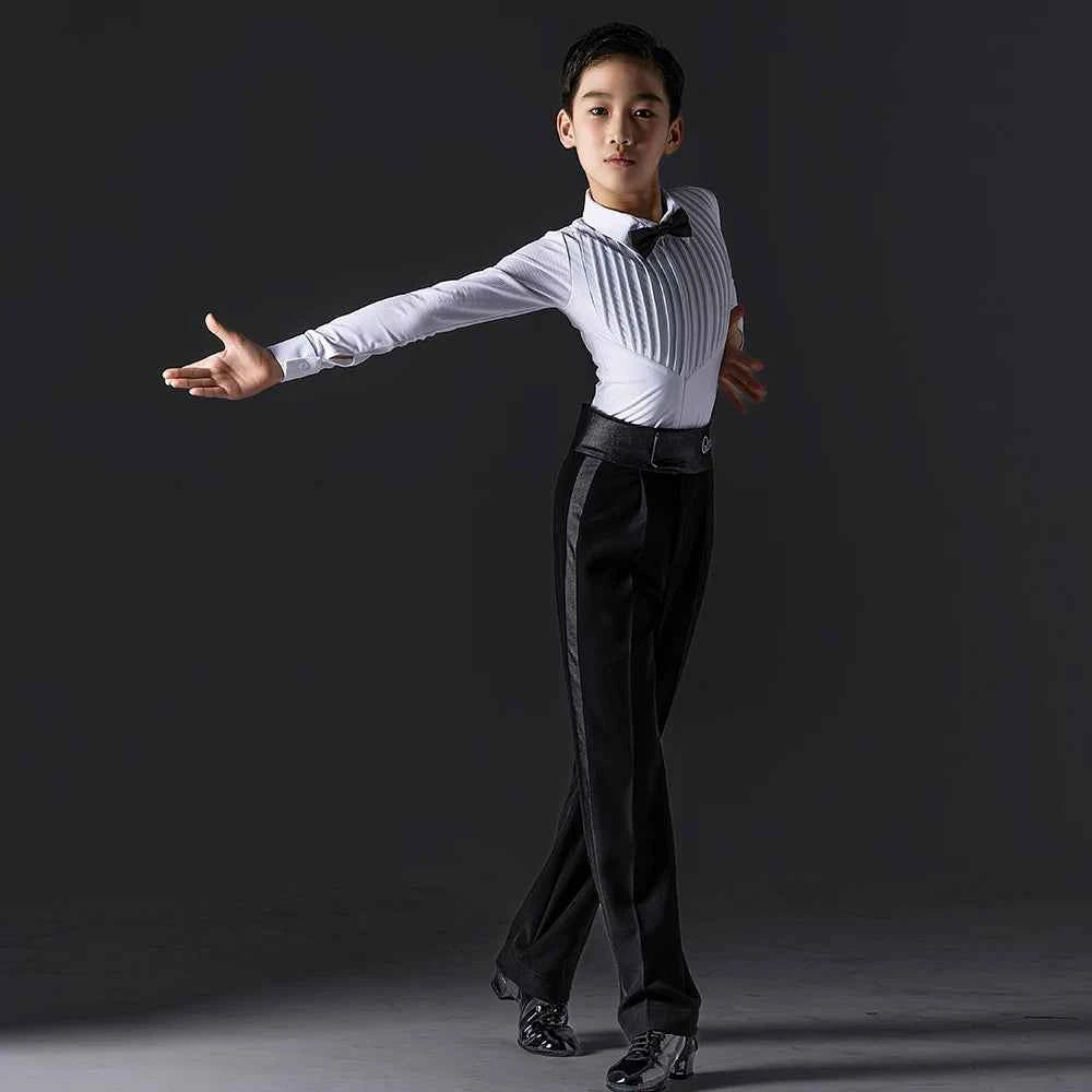 G.DANCE Children's Dance Boys Latin Modern Dance White Shirt Trousers Show Competition Regulations