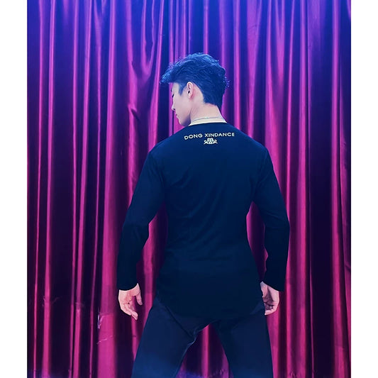 Dongxin dance clothes, Latin dance pile collar Tencel long-sleeved men's top, professional dance practice clothes, winter NY712