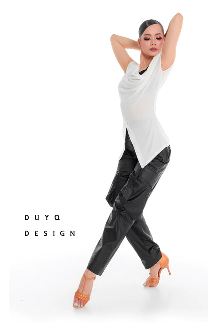 DUYQ "Female Teacher Series" 003 Loose Slant Shoulder One Size Split Top National Standard Latin Dance Clothing Professional