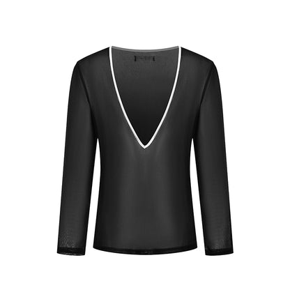 DUYQ "Black and White" Men's 011 Deep V Long Sleeve Top Adult National Standard Latin Dance Practice Performance Clothing Professional