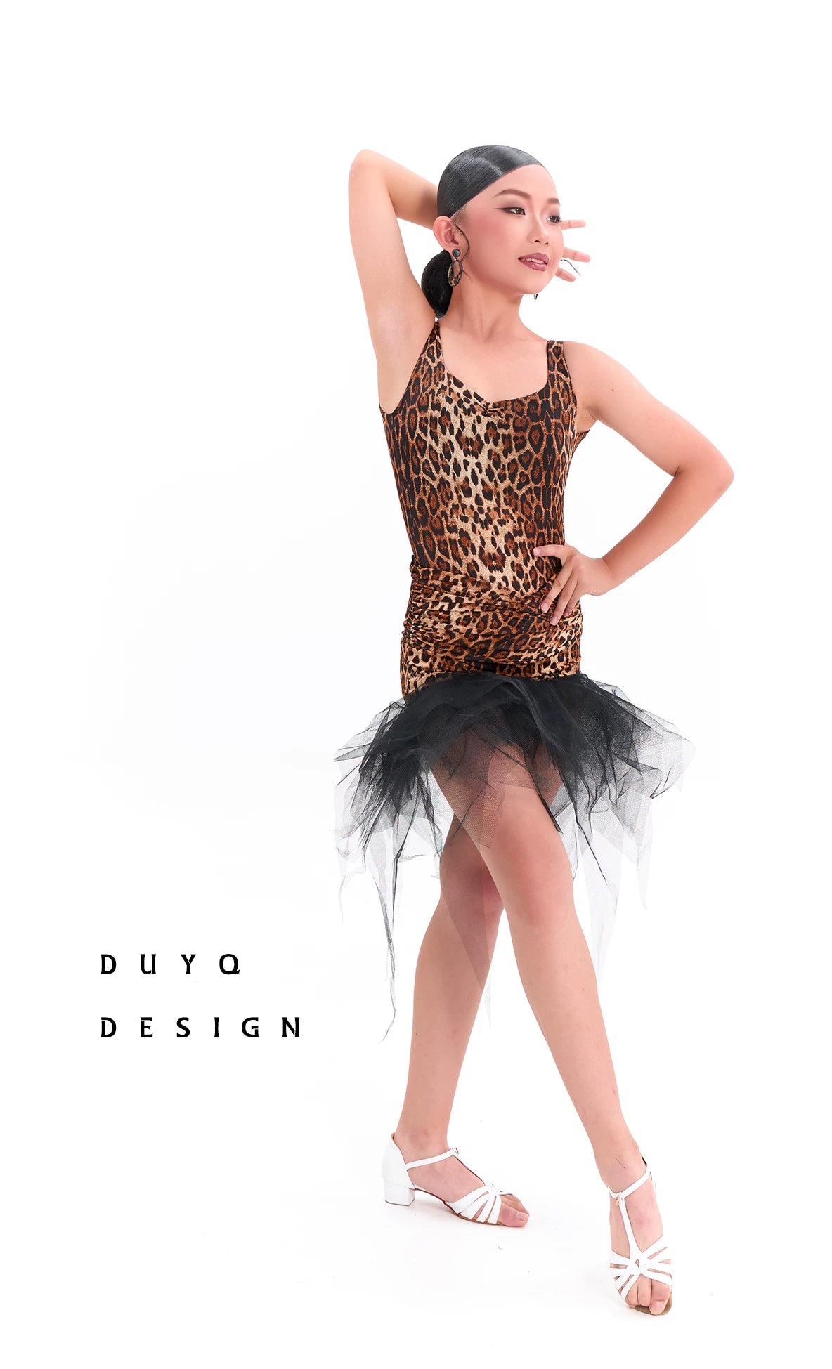 DUYQ children's style "Leopard Hidden Summer Ying" 001 basic top Latin dance girls' practice clothes professional - Mine·Jas