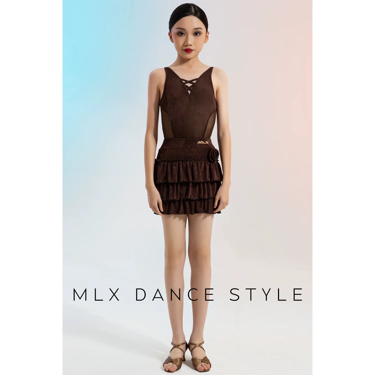MLX gold 133/202 children's Latin dance costume girls suspender top cake skirt dance training performance practice clothing - Mine·Jas