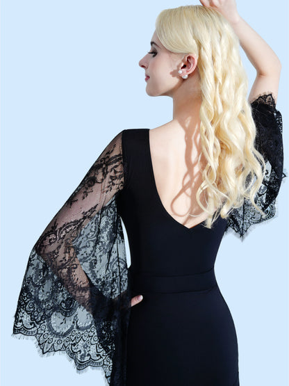 TID new lace floating sleeve one-piece top high-end social dance national standard swing skirt  B072/S044
