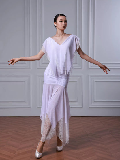 TID ballroom dance waltz dress premium white yarn ballroom dance suit B083/S052