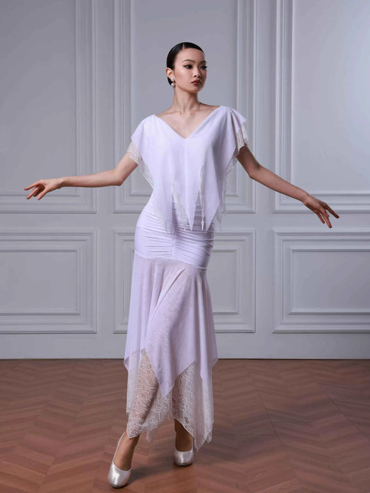 TID ballroom dance waltz dress premium white yarn ballroom dance suit B083/S052