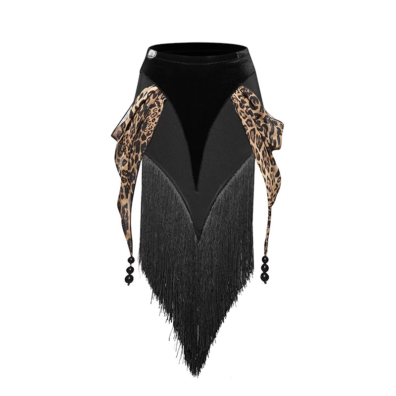 DUYQ "Leopard Girl" 002 Original Splicing Tassel Skirt National Standard Women's Latin Dance Practice Suit
