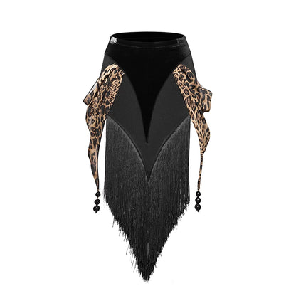 DUYQ "Leopard Girl" 002 Original Splicing Tassel Skirt National Standard Women's Latin Dance Practice Suit