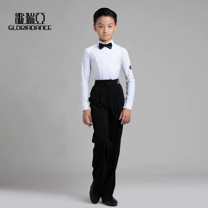 G.DANCE Children's Dance Costume Boys Latin Modern Dance White Shirt Trousers Performance Competition Regulations Uniform 5105