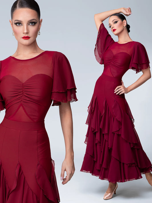 TID Ballroom dance skirt women's new lotus leaf flying edge swing skirt ballroom dance performance suit professional national ballroom dance suit