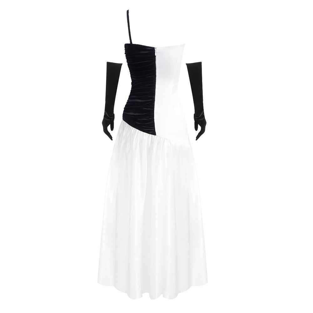 BD2597 Mermaid one-shoulder black and white contrasting satin dress