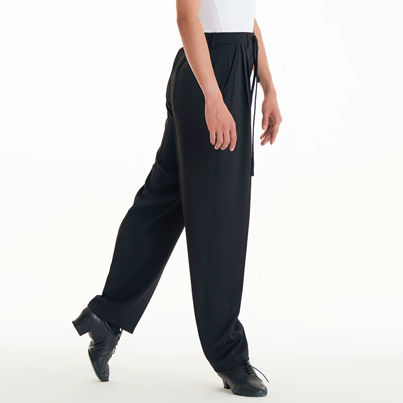 DUYQ men's series 017 thin drawstring lace-up trousers Latin dance professional practice performance clothes black and gray