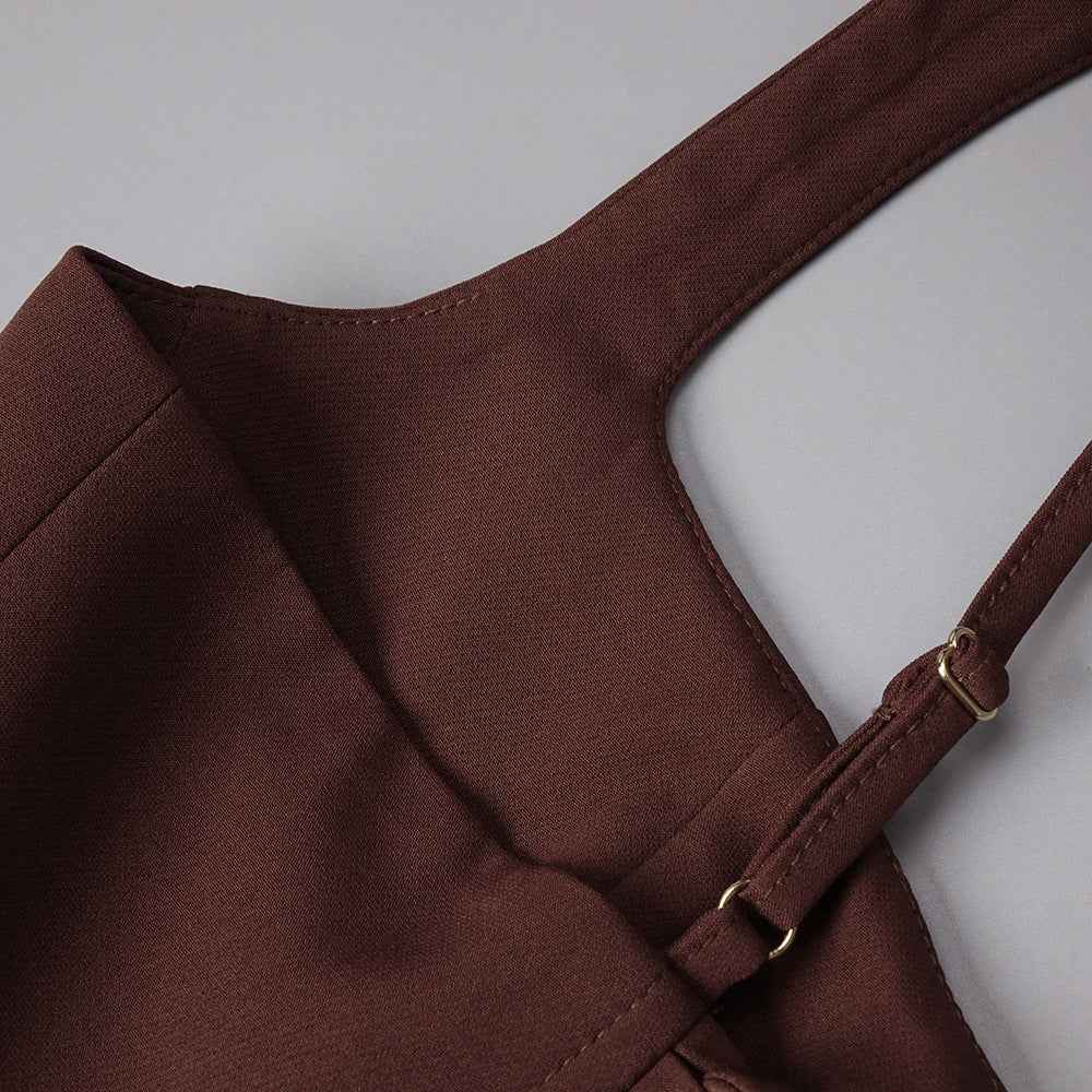 Z0070 Square neck suspender pleated design sleeveless short skirt