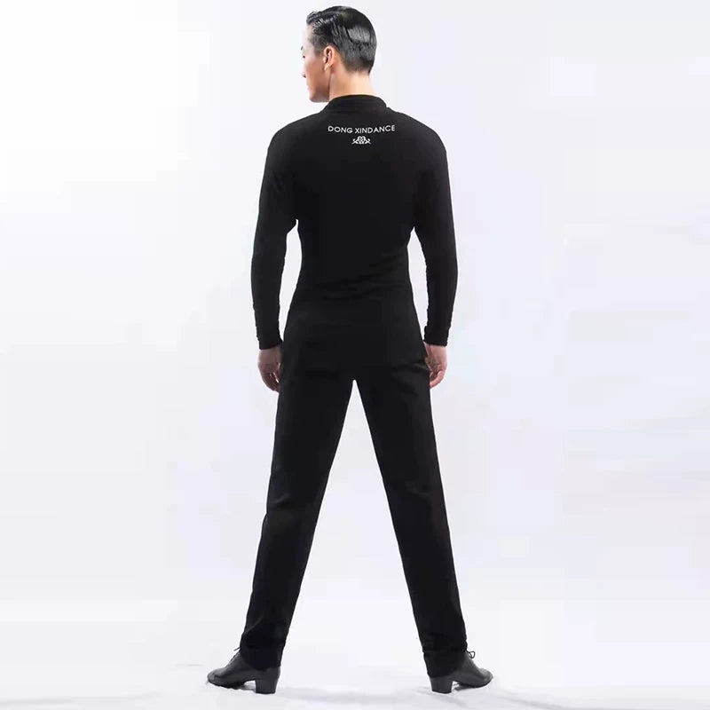 DONG XIN.NY191 dance suit V-neck waist T-shirt men's Latin slim-fit top Latin practice suit dance fitness suit