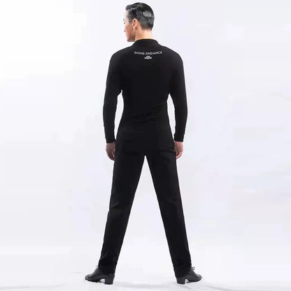 DONG XIN.NY191 dance suit V-neck waist T-shirt men's Latin slim-fit top Latin practice suit dance fitness suit