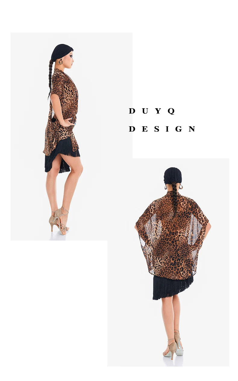 DUYQ "Chasing Leopard Girls" 014 Tassel Strap Skirt National Standard Women's Professional Latin Dance Practice Suit New Product