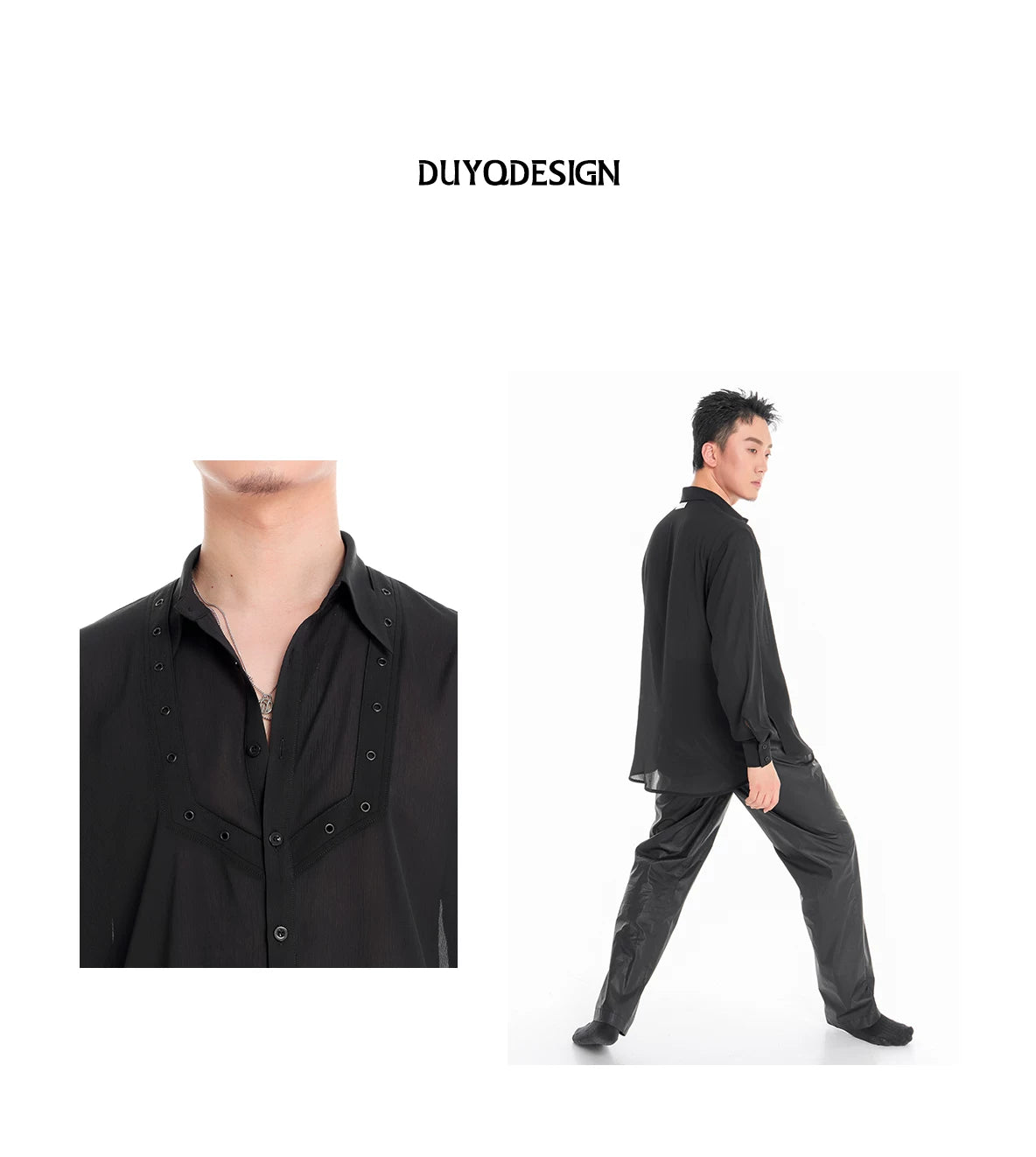 DUYQ "Men's Series" 005 Light and thin texture long-sleeved shirt National standard men's Latin dance practice clothes