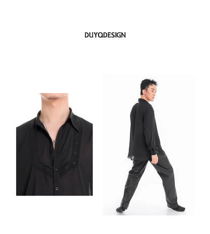 DUYQ "Men's Series" 005 Light and thin texture long-sleeved shirt National standard men's Latin dance practice clothes