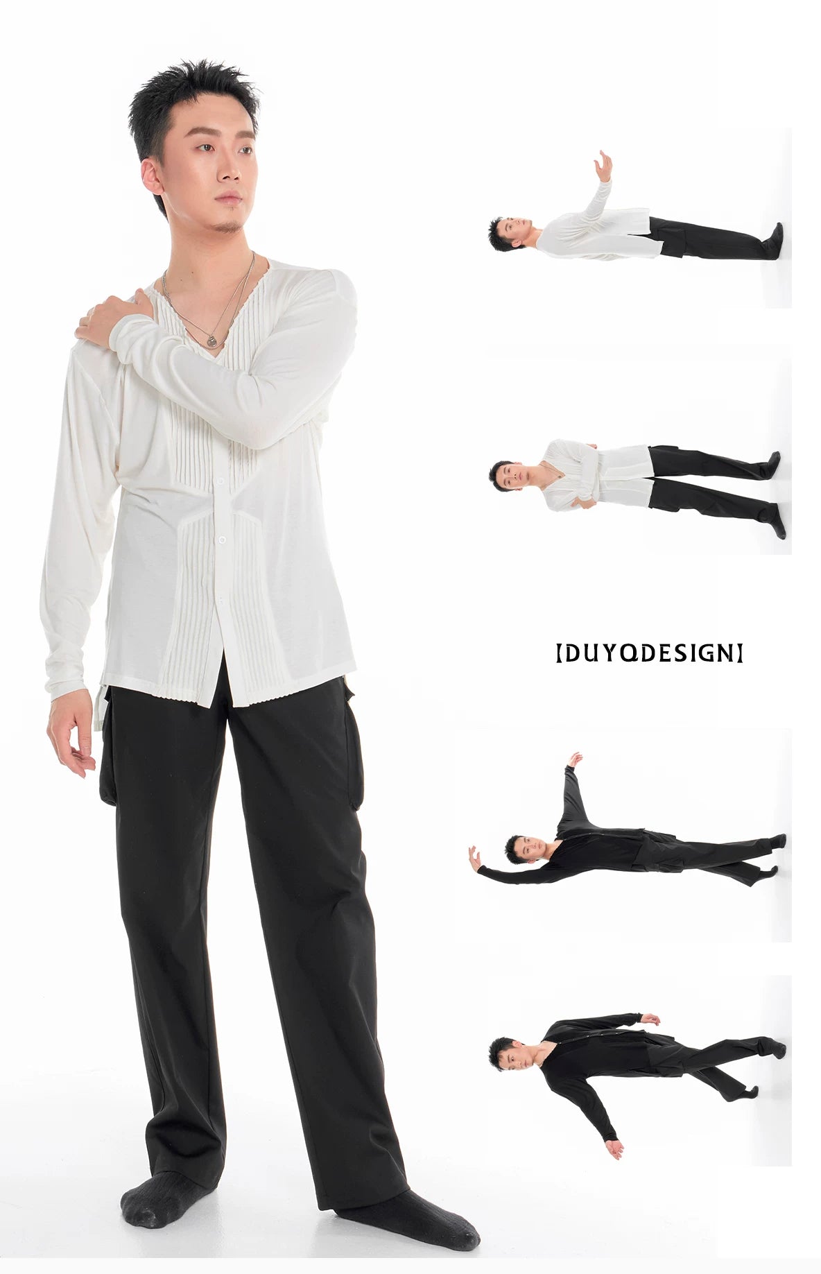 DUYQ "Men's Series" 003V neck pleated long-sleeved top national standard men's Latin dance professional new product