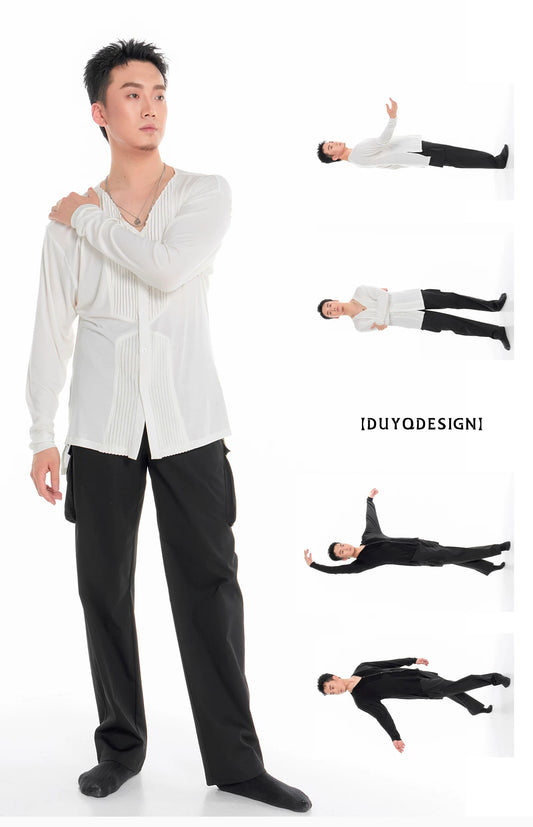 DUYQ "Men's Series" 003V neck pleated long-sleeved top national standard men's Latin dance professional new product