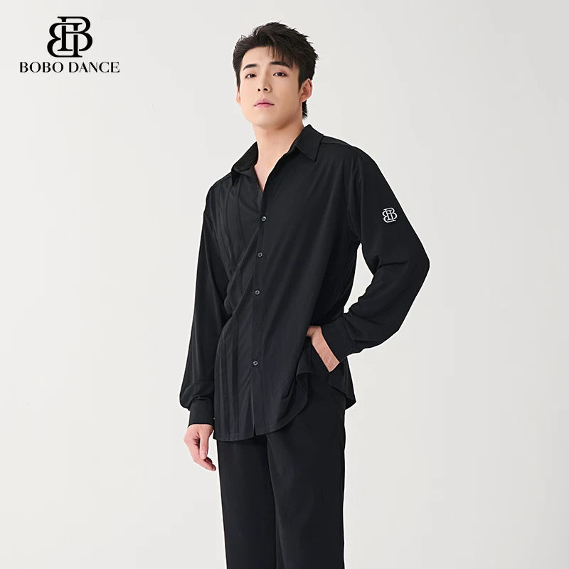 BOBO DANCE Men's Latin Dance Suit High-end New Professional Practice Suit Adult Art School Top Long Sleeve Shirt Dance Suit