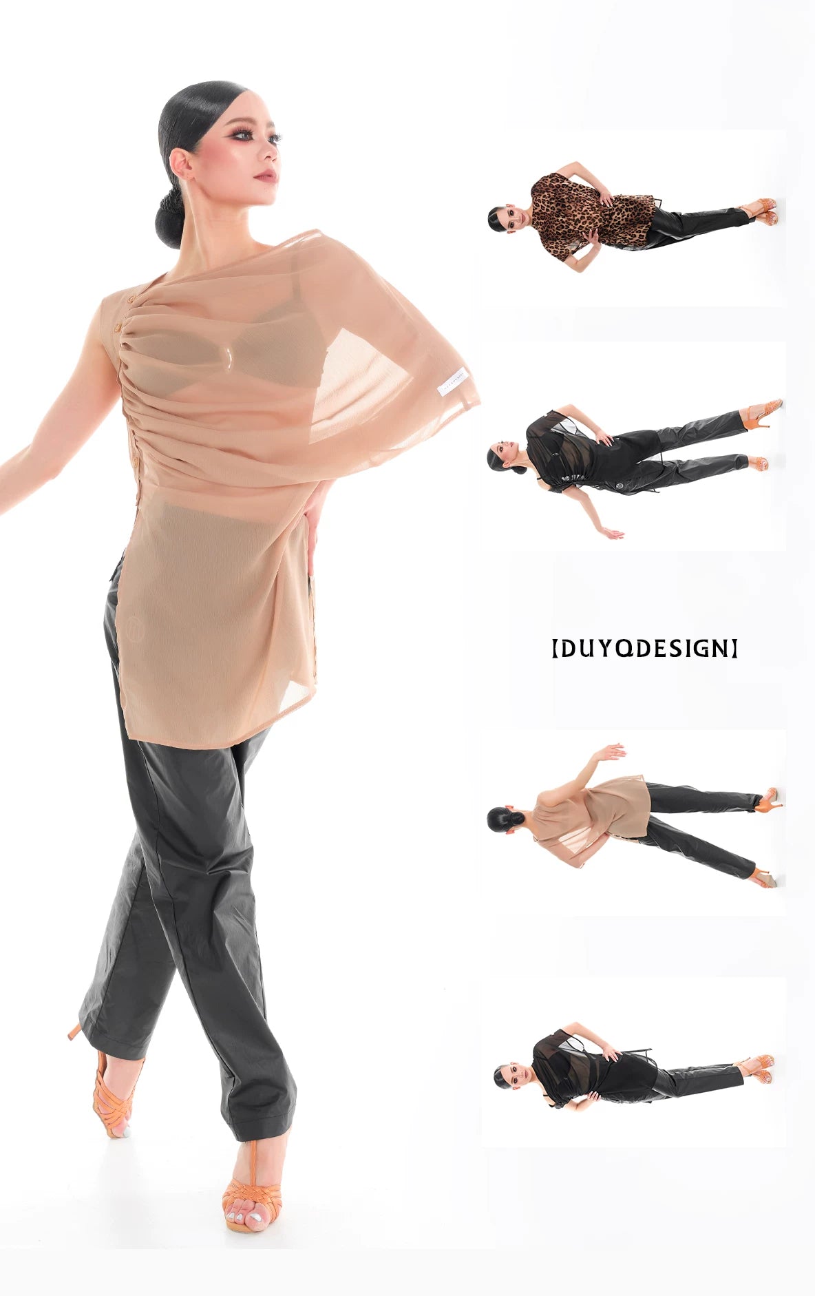 DUYQ "Female Teacher Series" 004 slanted shoulder pleated blouse design top national standard Latin dance suit professional