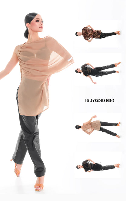 DUYQ "Female Teacher Series" 004 slanted shoulder pleated blouse design top national standard Latin dance suit professional