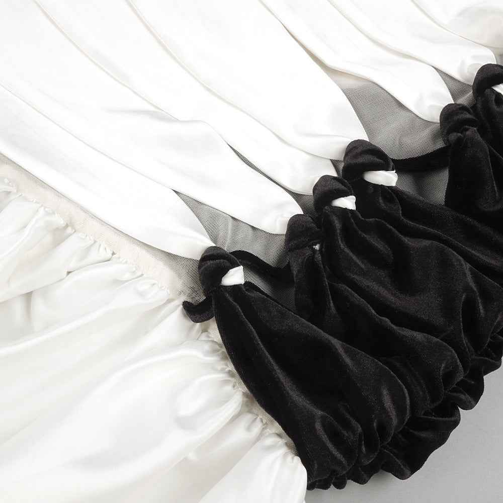 BD2597 Mermaid one-shoulder black and white contrasting satin dress