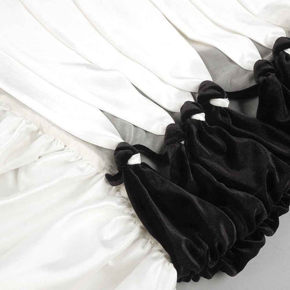 BD2597 Mermaid one-shoulder black and white contrasting satin dress