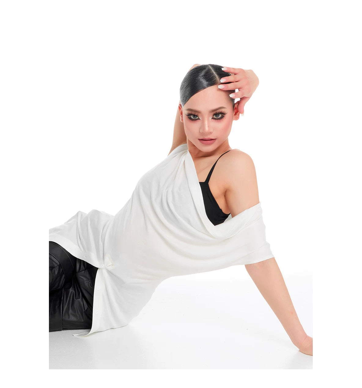 DUYQ "Female Teacher Series" 003 Loose Slant Shoulder One Size Split Top National Standard Latin Dance Clothing Professional