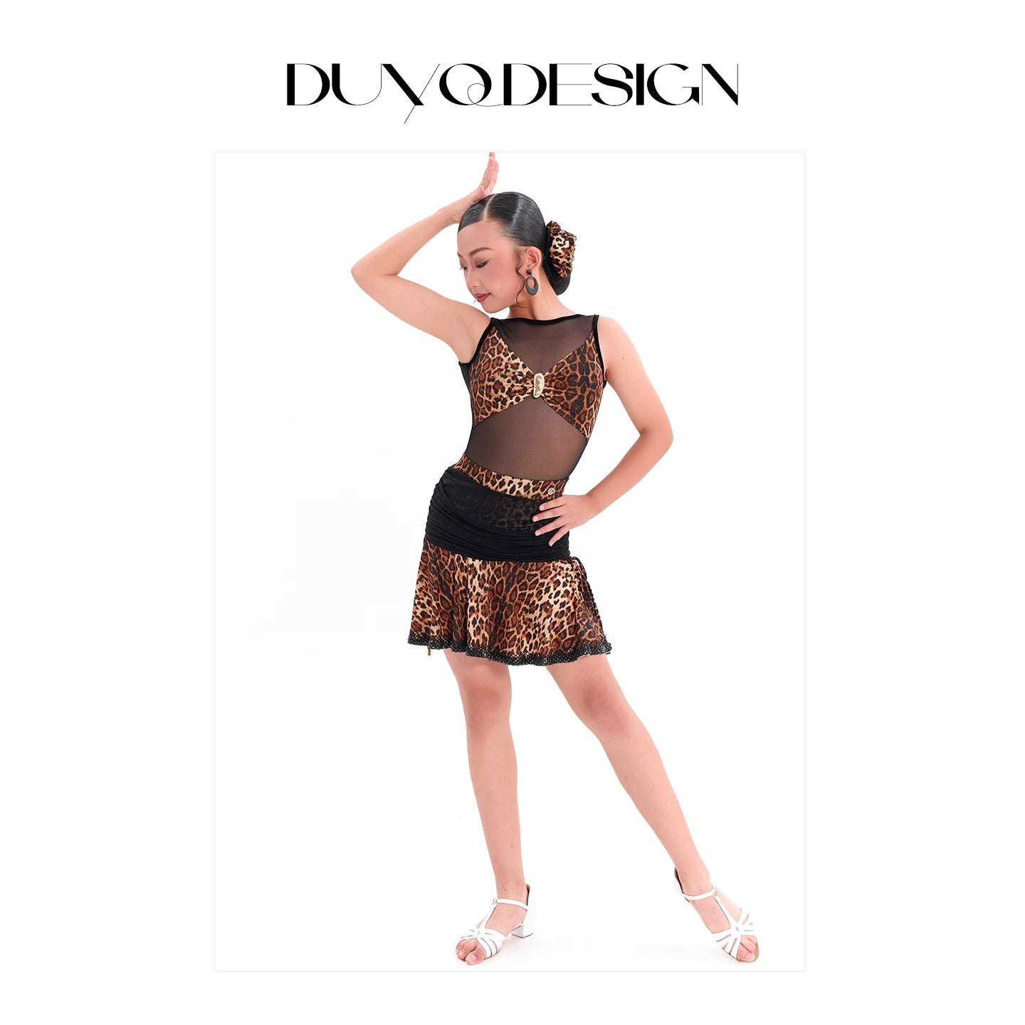 DUYQ children's style "Leopard Hidden Xia Ying" 010 mesh top gymnastics suit girls Latin dance practice suit - Mine·Jas