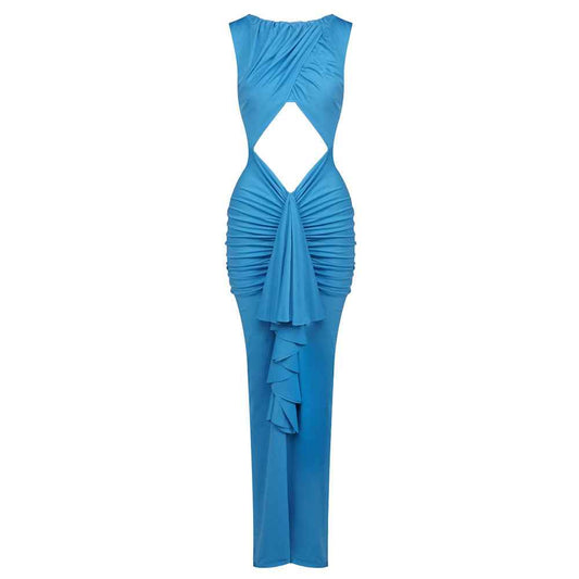Z0019 Blue High Waist Slim Dress