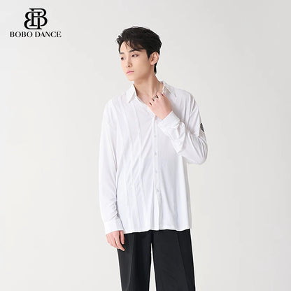 BOBO DANCE Men's Latin Dance Suit High-end New Professional Practice Suit Adult Art School Top Long Sleeve Shirt Dance Suit