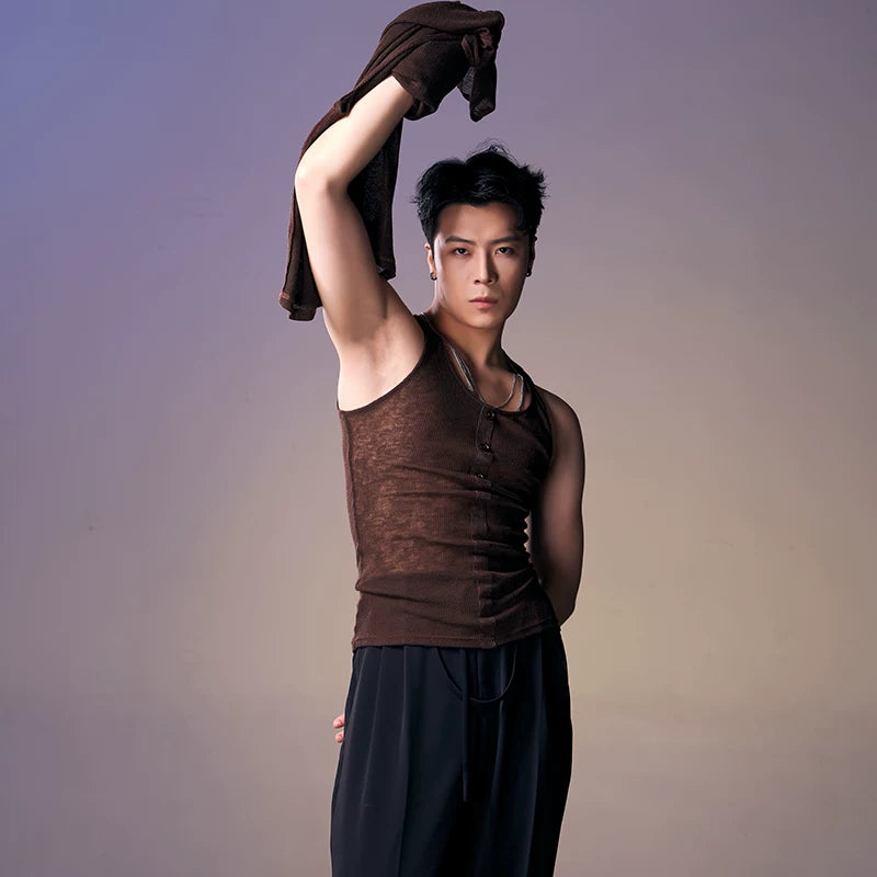 DUYQ "New Men" 003 vest + big V-neck two-piece set of national standard Latin dance practice clothes top