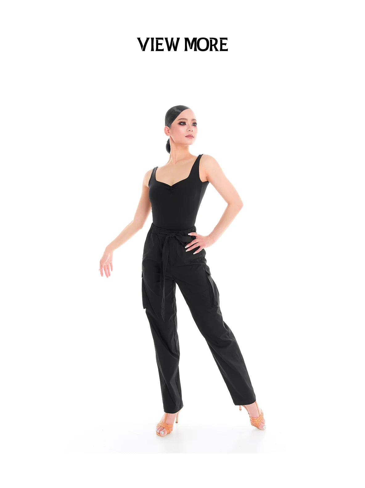 DUYQ "Female Teacher Series" 008 Black three-dimensional pocket drawstring elastic waist trousers Latin dance suit professional