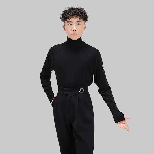 BOBO Boys Latin Dance Clothing High-end Professional Practice Clothing Men's Adult High Neck Autumn and Winter Long Sleeve Top