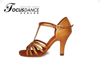 FocusDance Dance Shoes Latest Leather T straps Latin Shoes High Heels Competition Dance Practice