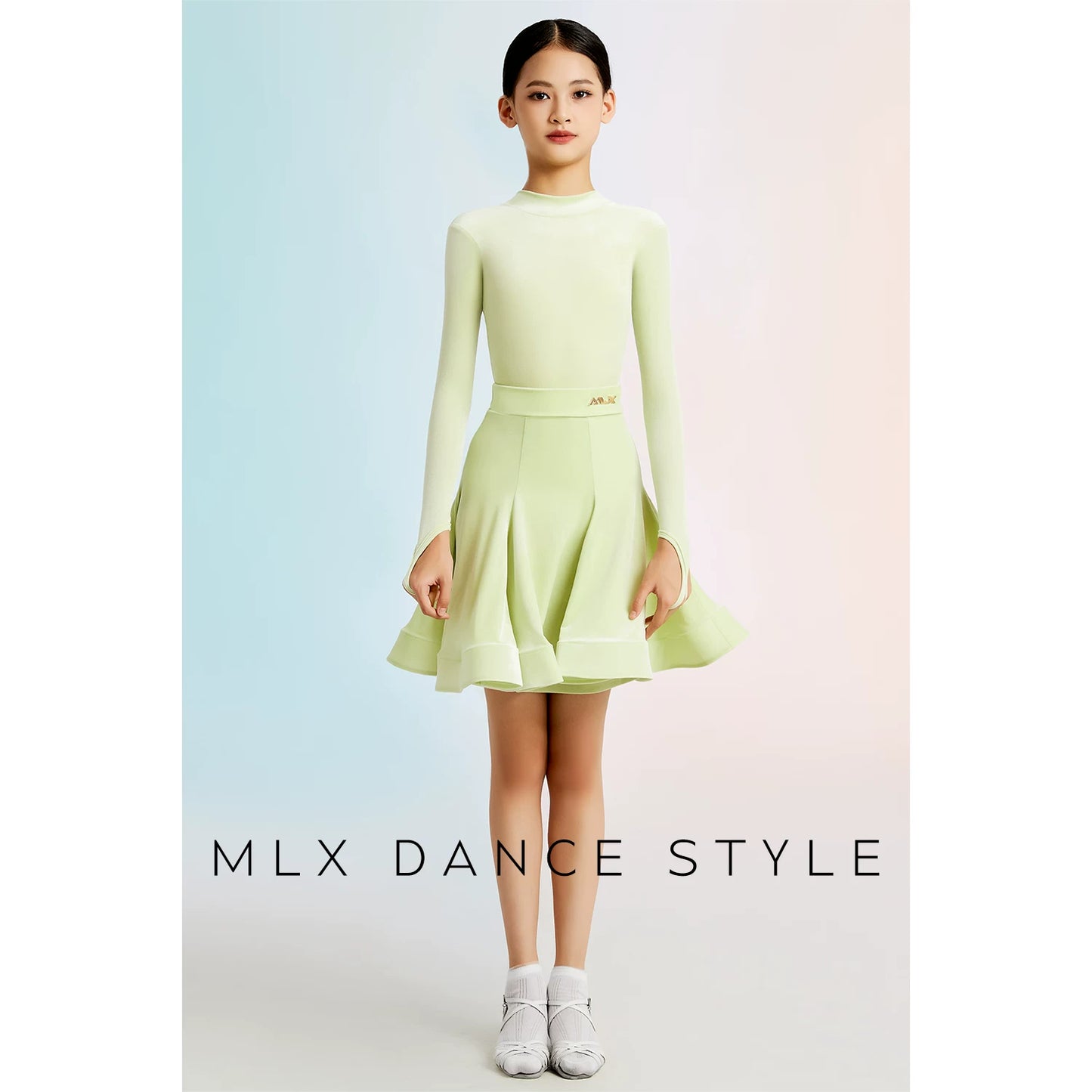 MLX "light green" children's new Latin dance competition clothing girls dance dress dress satin velvet