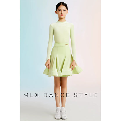 MLX "light green" children's new Latin dance competition clothing girls dance dress dress satin velvet