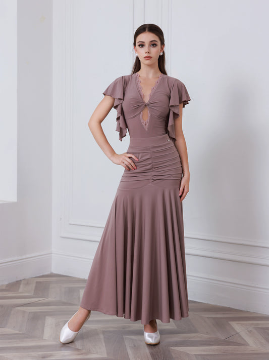 TID new high-end dance clothes, high-end waltz ballroom dance skirt, foreign-style sleeve top