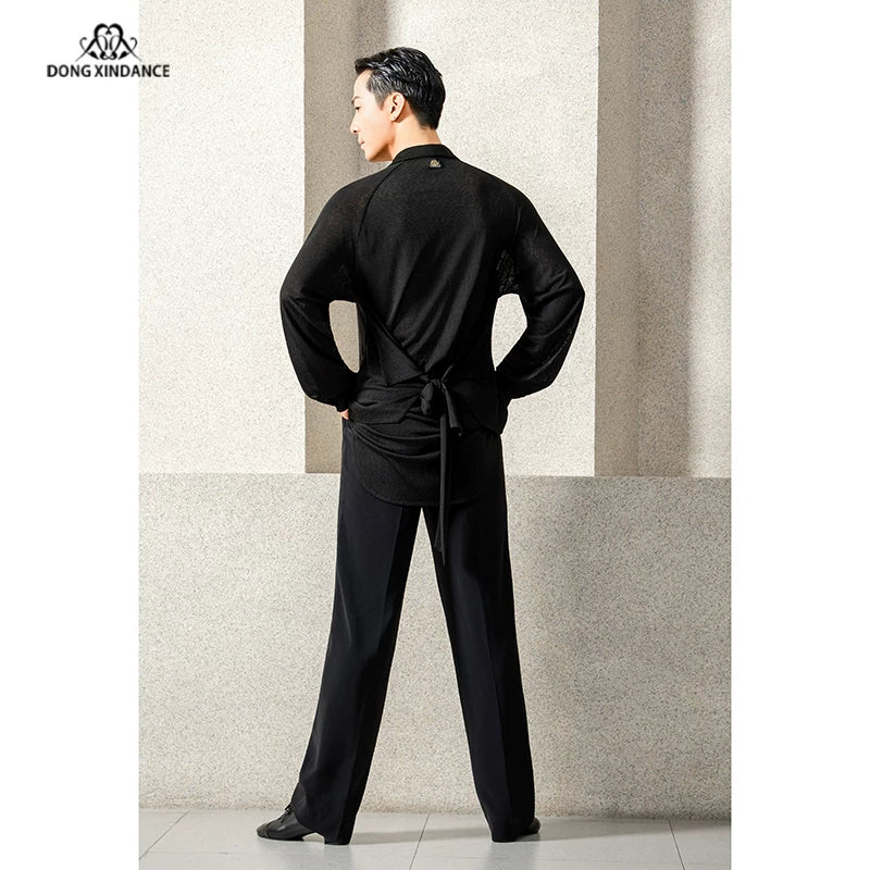 Dongxin Dance Latin Dance Men's Shirt, Front Short Back Long Practice Suit Training Suit NY851